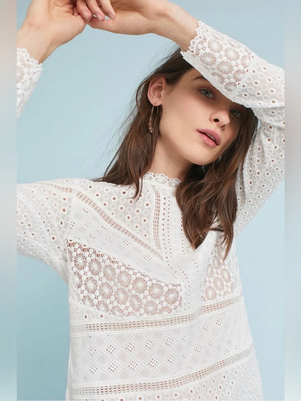 Anthropologie James Coviello Burnham White Eyelet Lace Blouse Top Size M